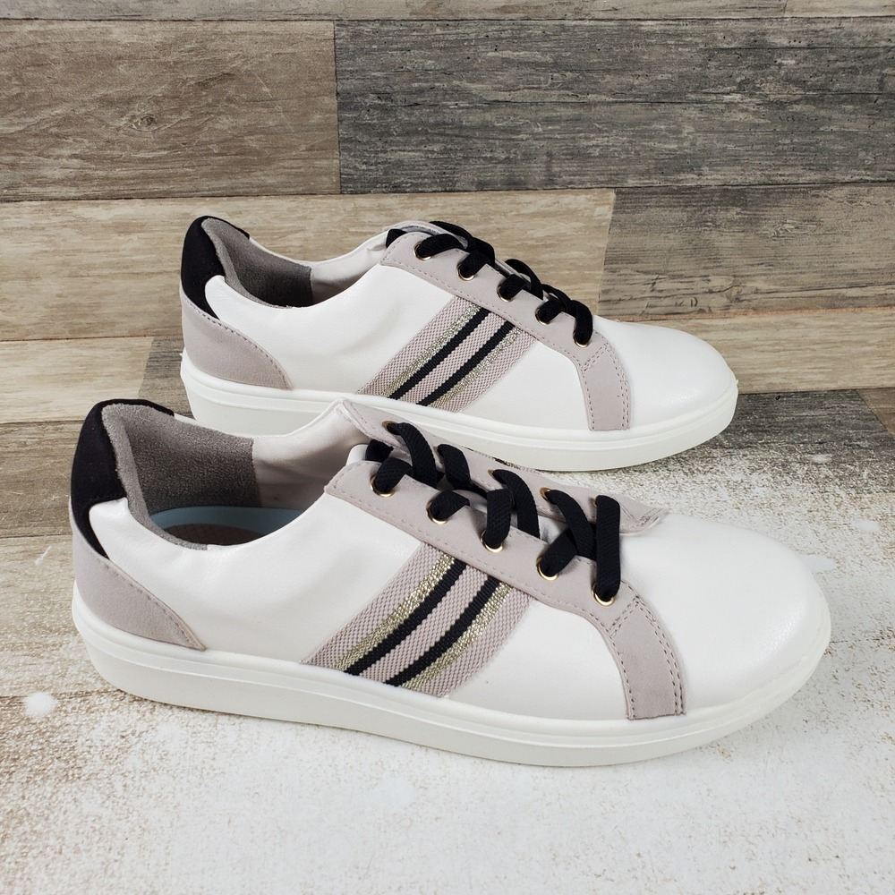 LifeStride Happy Friday Womens Shoes Sz 8.5 M White Faux Leather Lace Up Sneaker